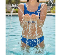 LIMEAPPLE Girls' Crinkle Square Neck Two Piece Swimsuit in blue - kids' bikini - detail view