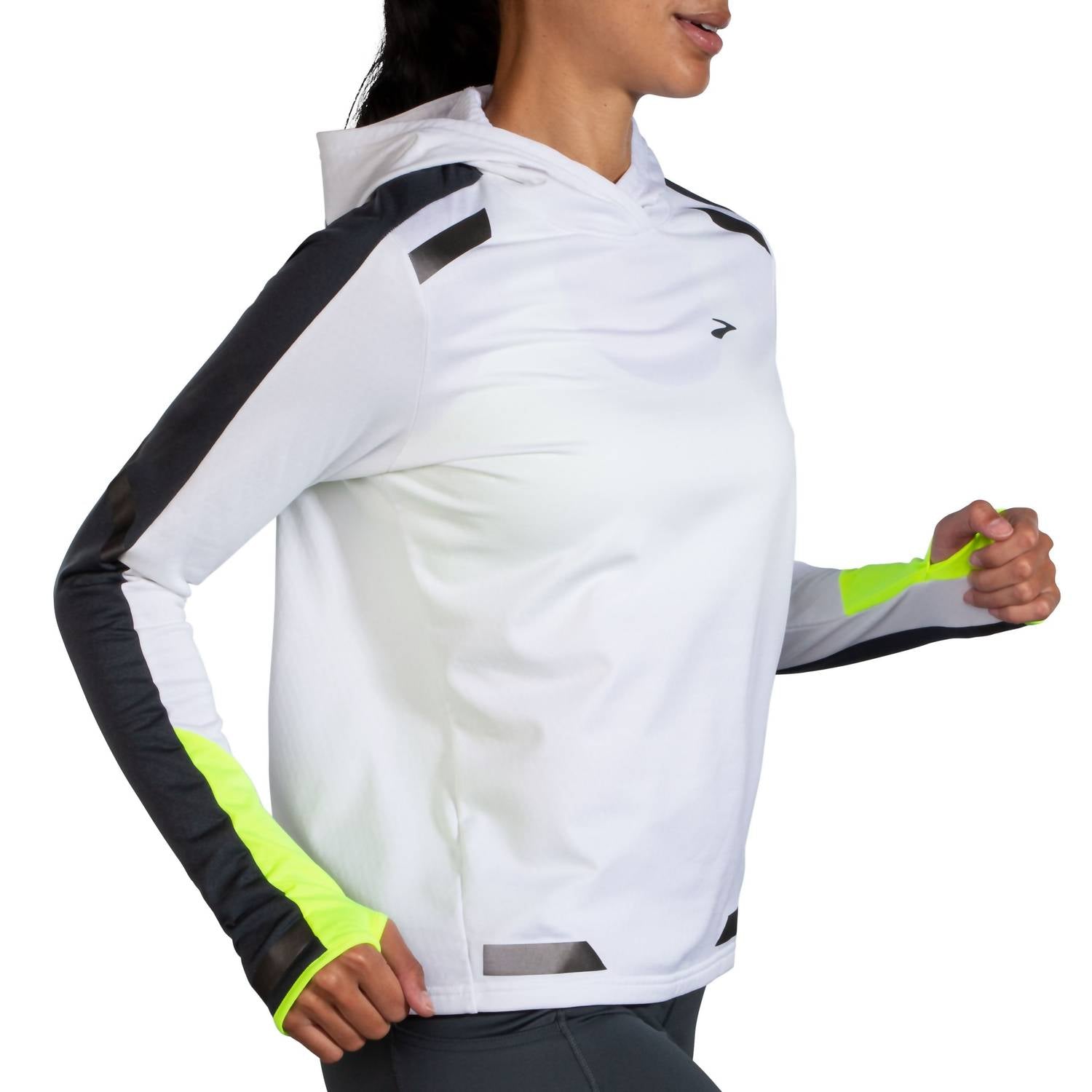 BROOKS Women's Run Visible Thermal Hoodie in white asphalt nightlife - women's top - alternate view