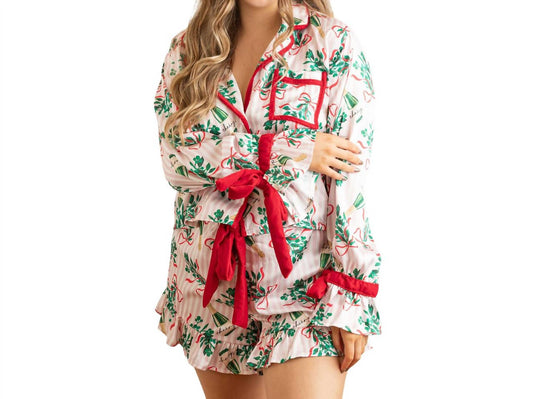 8 Oak Lane - Mistletoast Satin Ruffle Set Short Pajama