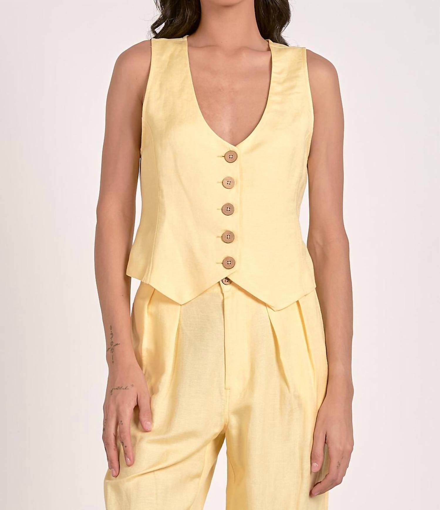 Elan - Linen Button Front Vest