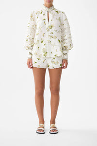 Camilla - Buttoned Collar Blouse With Blouson Sleeve