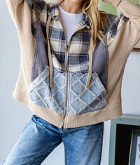 Oli & Hali - Denim and Plaid Hoodie Jacket