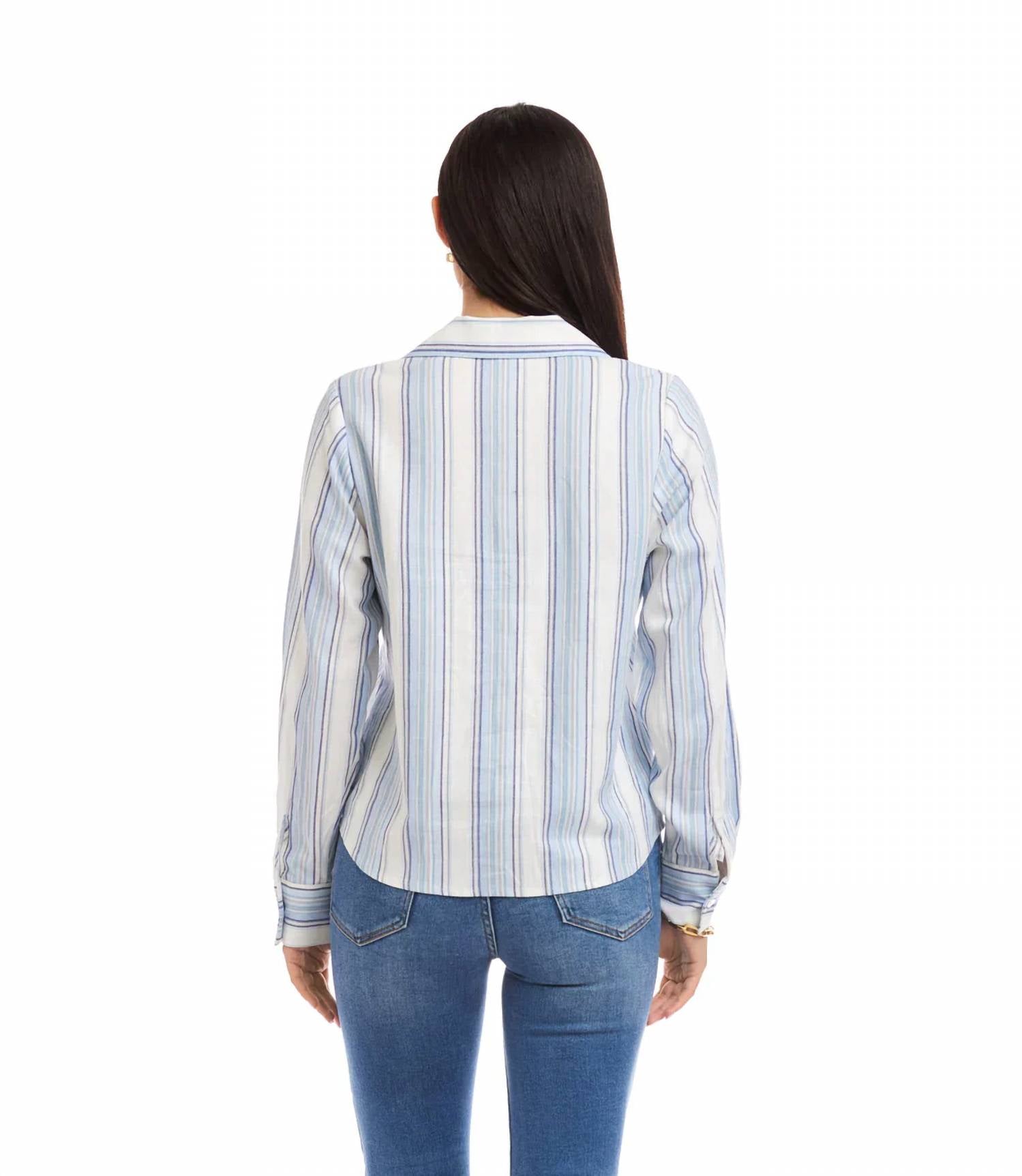 Karen Kane - Landry Long Sleeve Eyelet Lace Up Stripe Top