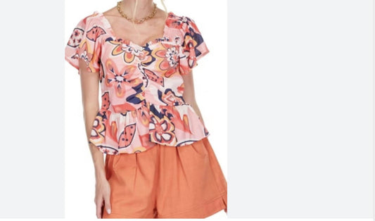 Joy Joy - Women's Blossom Short Sleeve Ruffle Top