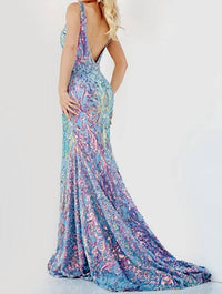 Jovani - V-neck Open Back Dress