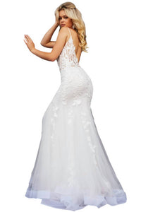 Jovani - Floral Appliques Corset Bodice Tulle Trumpet Gown