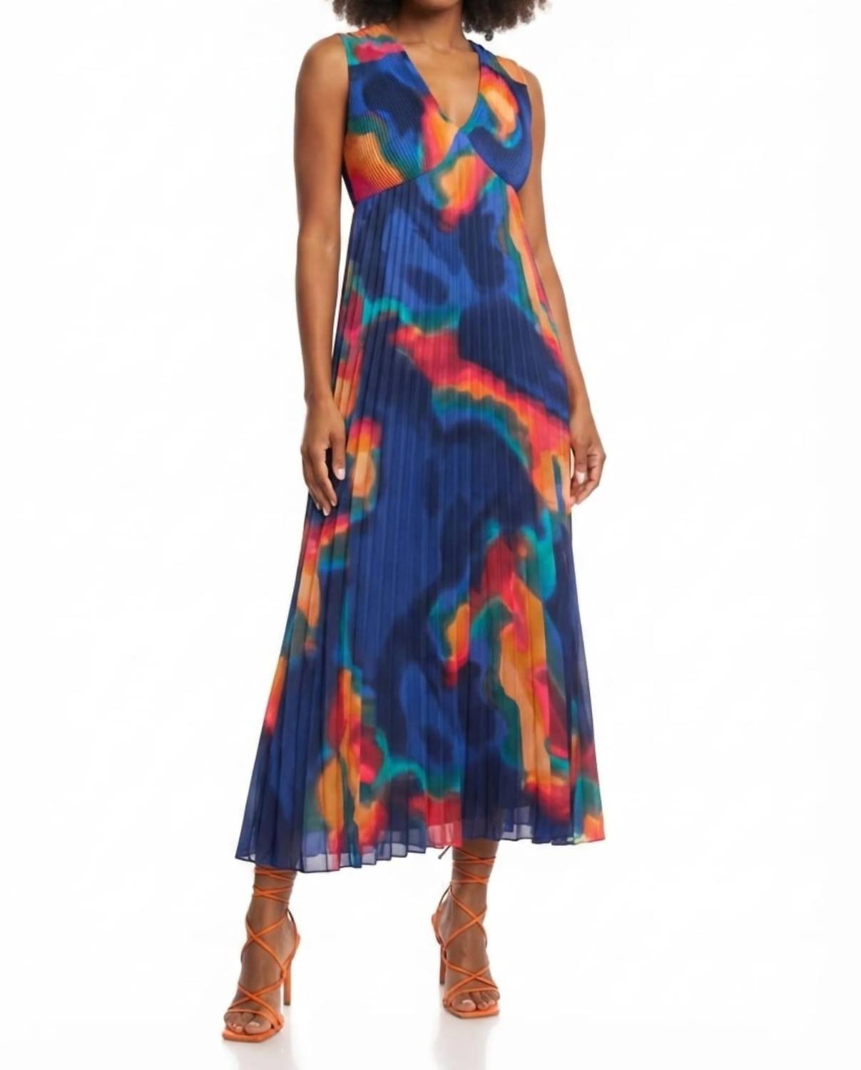 Nicole Miller - Pleated Abstract Sleeveless Dress