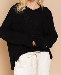 POL Textured Knit Hoodie in black - women's top - view 6
