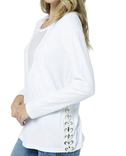 Vocal Apparel - Lace Up Side Deep V Long Sleeve Top