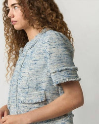 Ann Mashburn Short Sleeve Chelsea Jacket in blue multi tweed - women's jacket - alternate view