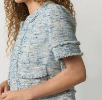 Ann Mashburn Short Sleeve Chelsea Jacket in blue multi tweed - women's jacket - detail view
