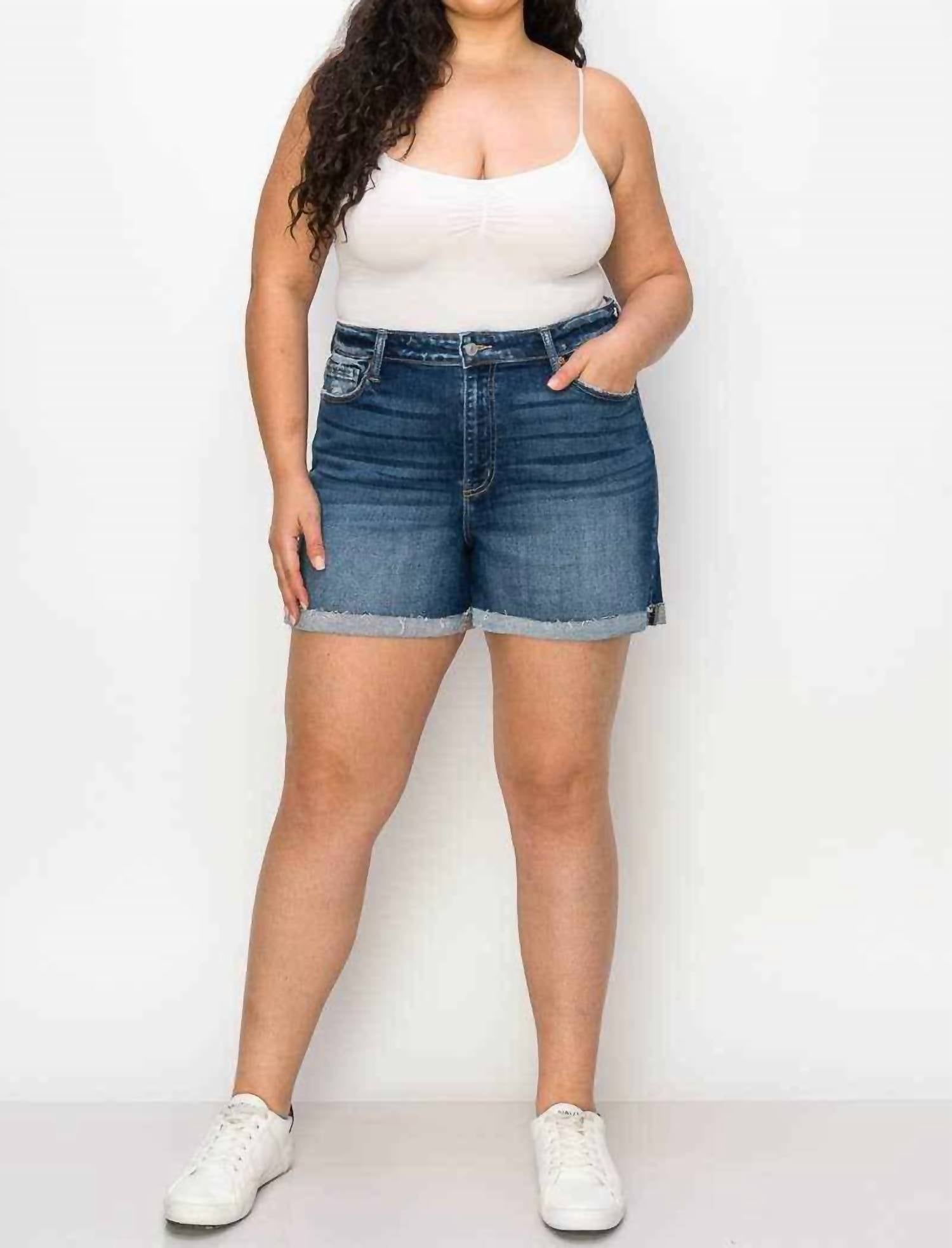 Artemis Vintage High Rise Stretch Midi Cuff Short - Plus in dark blue - women's shorts - view 4