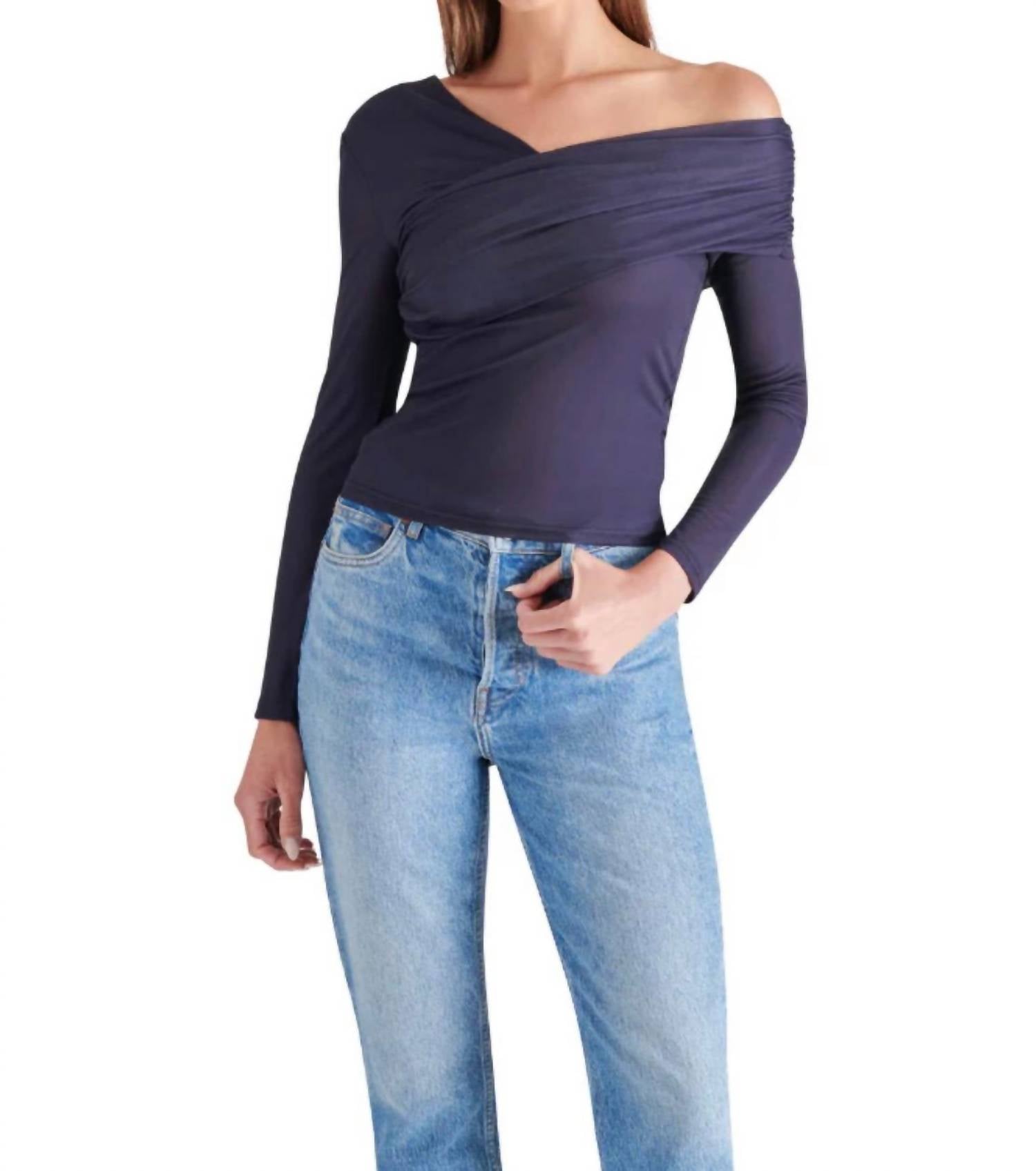 STEVE MADDEN Pacie Off The Shoulder Top in marine - women's blouse