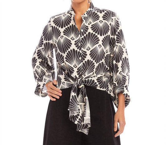 Karen Kane - Blouson Sleeve Linen Tie-Front Top