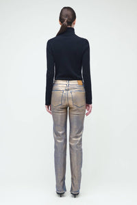 SIMKHAI Rae High Rise Ankle Skinny Pant in matte gold - women's jeans - alternate view