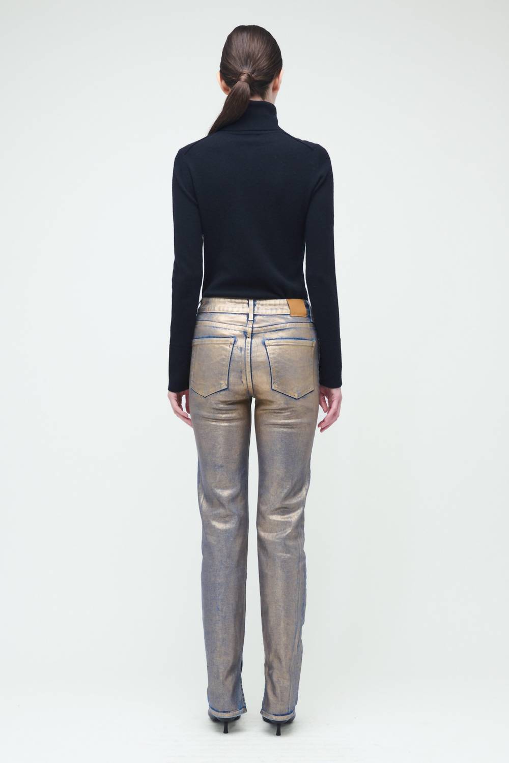 SIMKHAI Rae High Rise Ankle Skinny Pant in matte gold - women's jeans - alternate view