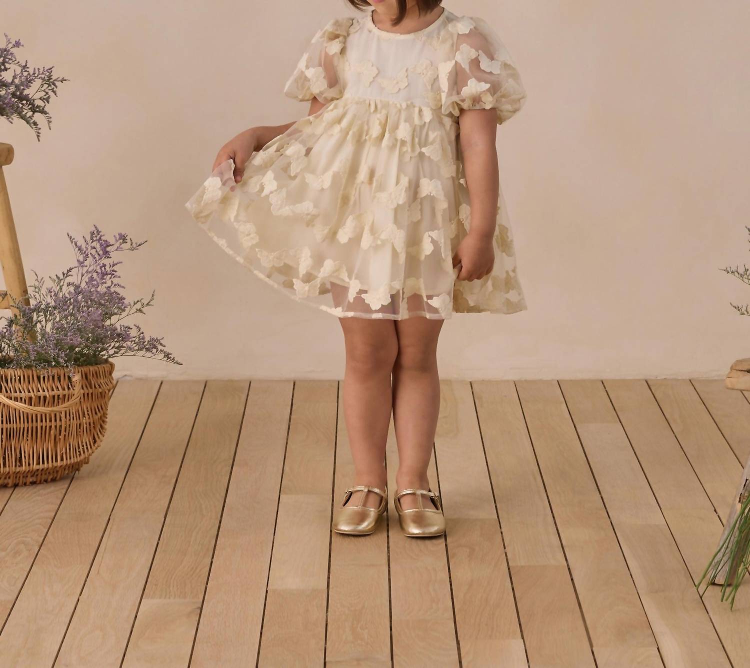 NORALEE Girls Luna Dress in natural - kids' dress - detail view