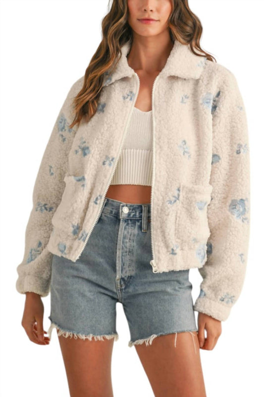 Mable - Floral Embroidered Teddy Jacket