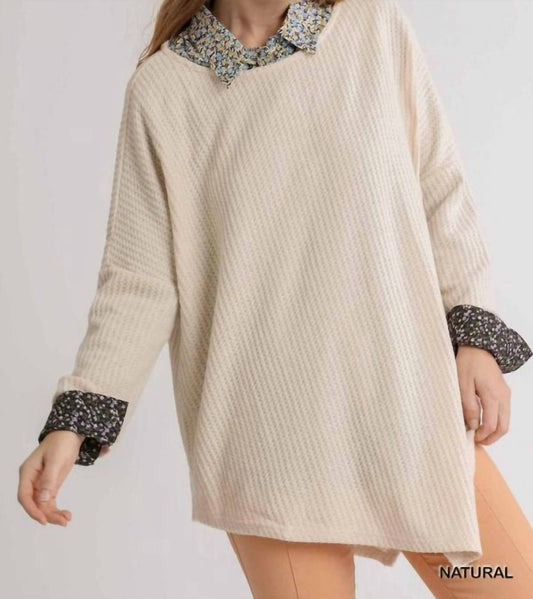 Umgee - Women's Waffle Knit Asymmetrical Hem Top