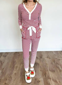la society Annika Pajama Set in red stripe - women's sleepwear - detail view