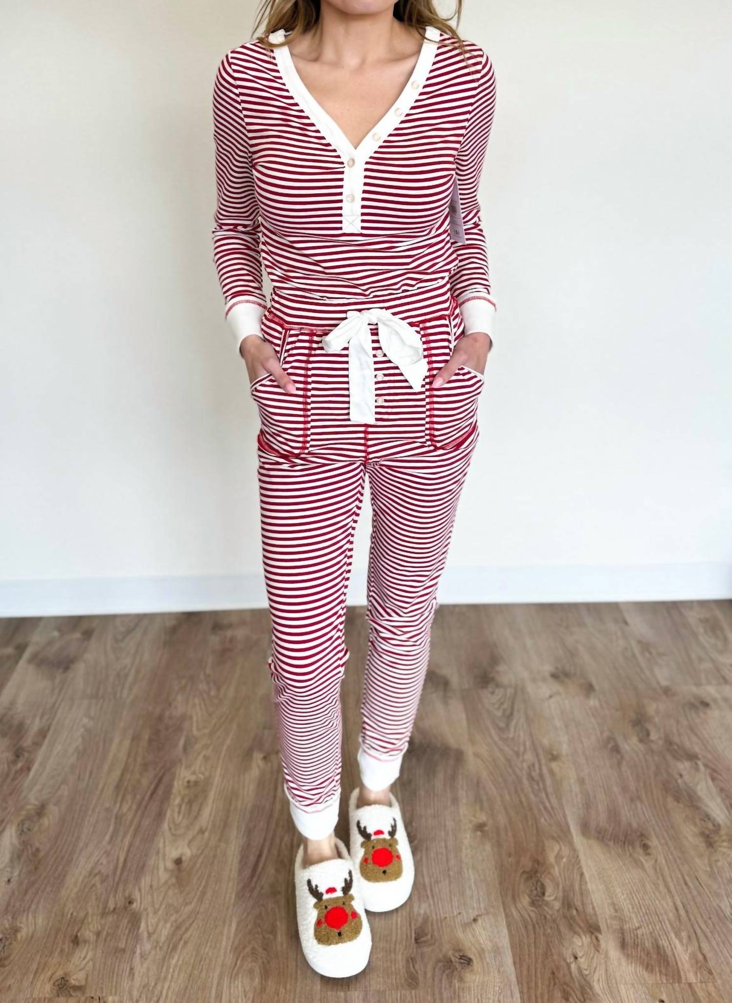 la society Annika Pajama Set in red stripe - women's sleepwear - detail view