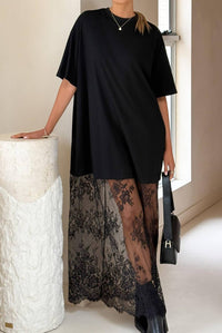 Aapparella - Lace Hem T-shirt Maxi Dress
