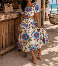 Little Secret Of Mine - Floral Crop Top And Midi Skirt Set