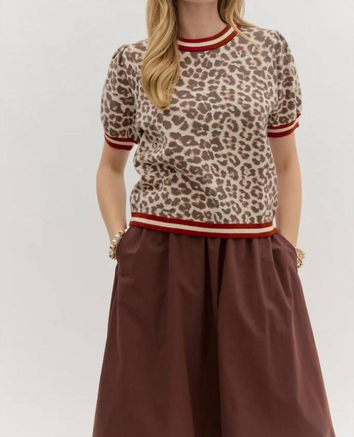 Entro - Leopard Short Sleeve Sweater - Plus
