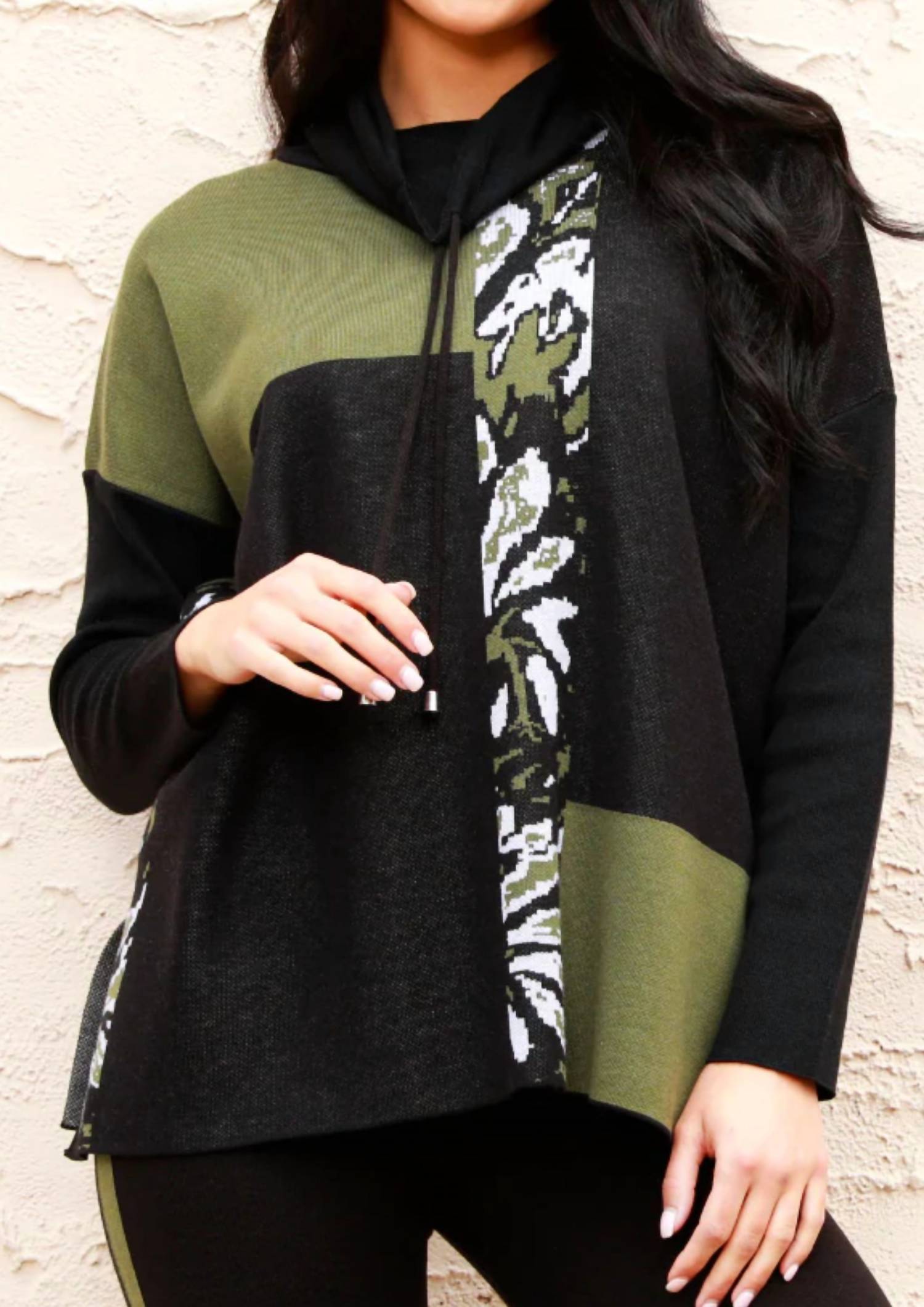 Angel Apparel - Abstract Drawstring Poncho Top