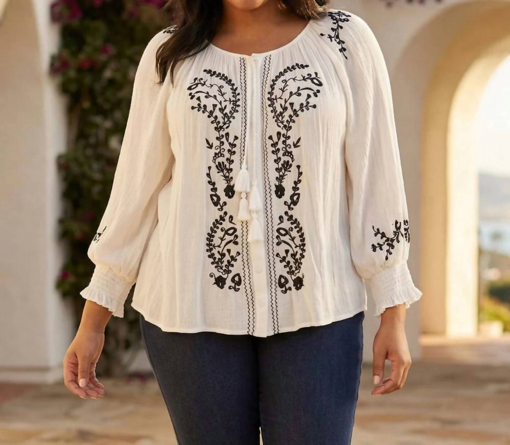 Karen Kane - Embroidered Peasant Top - Plus