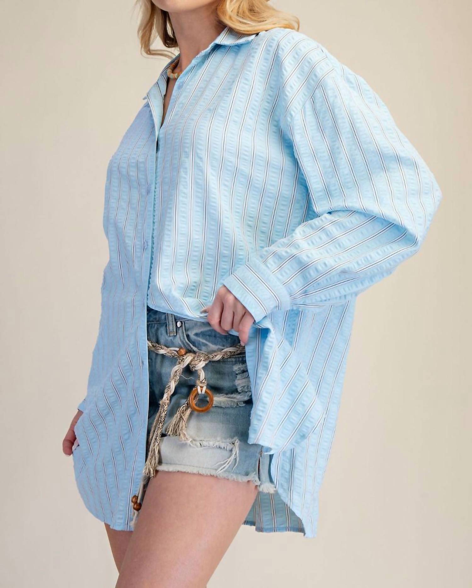 Easel - Long Sleeve Button Down Seersucker Shirt