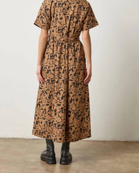 Lilla P Collared Maxi Shirt Dress in animal floral - women's dress - detail view