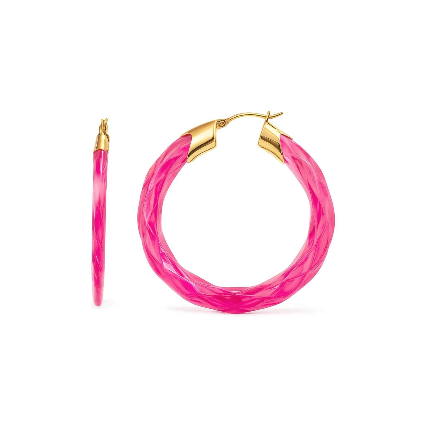 Gold & Honey - Women's Swirl Twist Lucite Birthstone Hoop Earrings