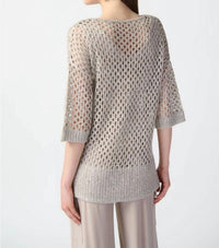 Joseph Ribkoff - Sequined V-neck 3/4 Sleeve Crochet Top
