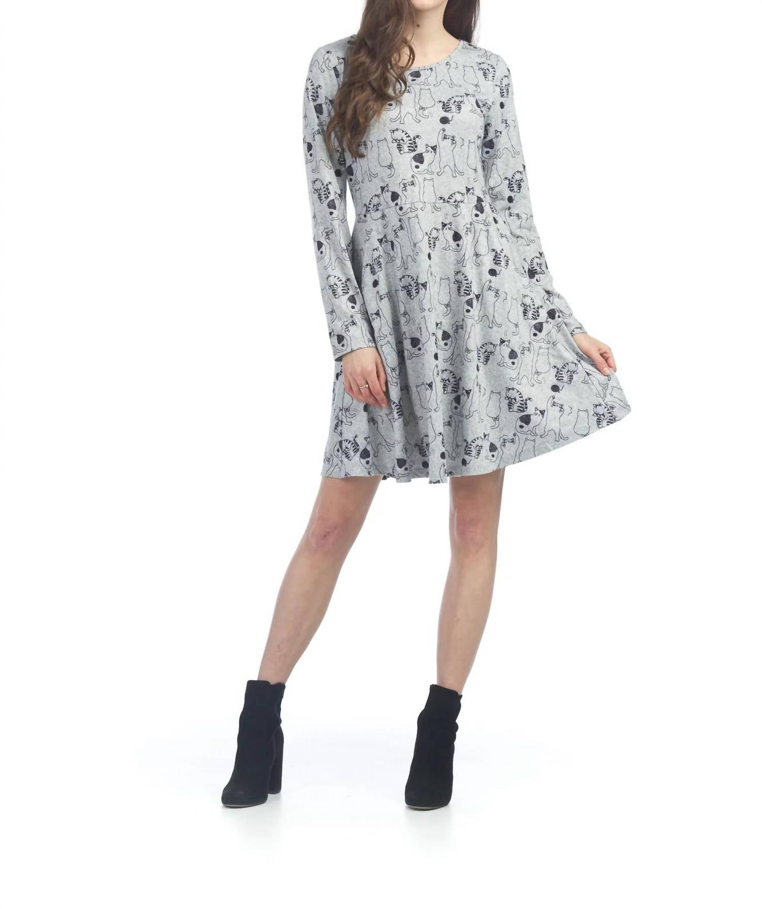 Papillon - Cat Print Sweater Dress