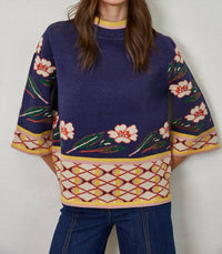 Fate Bloom Jacquard Sweater in midnight - women's sweater