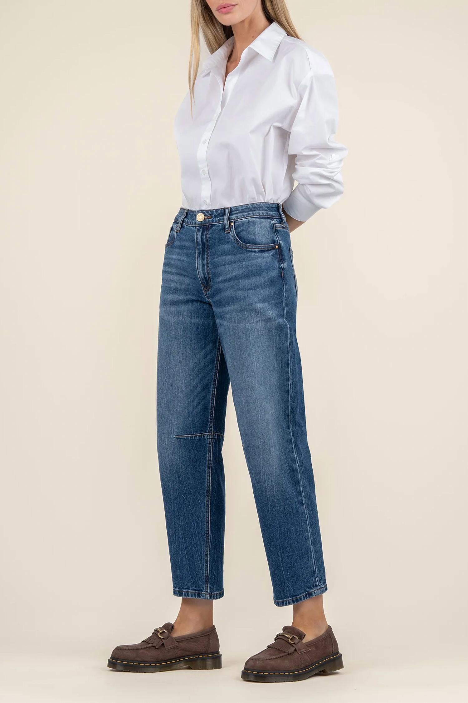 KUT FROM THE KLOTH Ashley High Rise Slouchy Barrel Leg Jeans in dedication w dark base - women's jeans - detail view