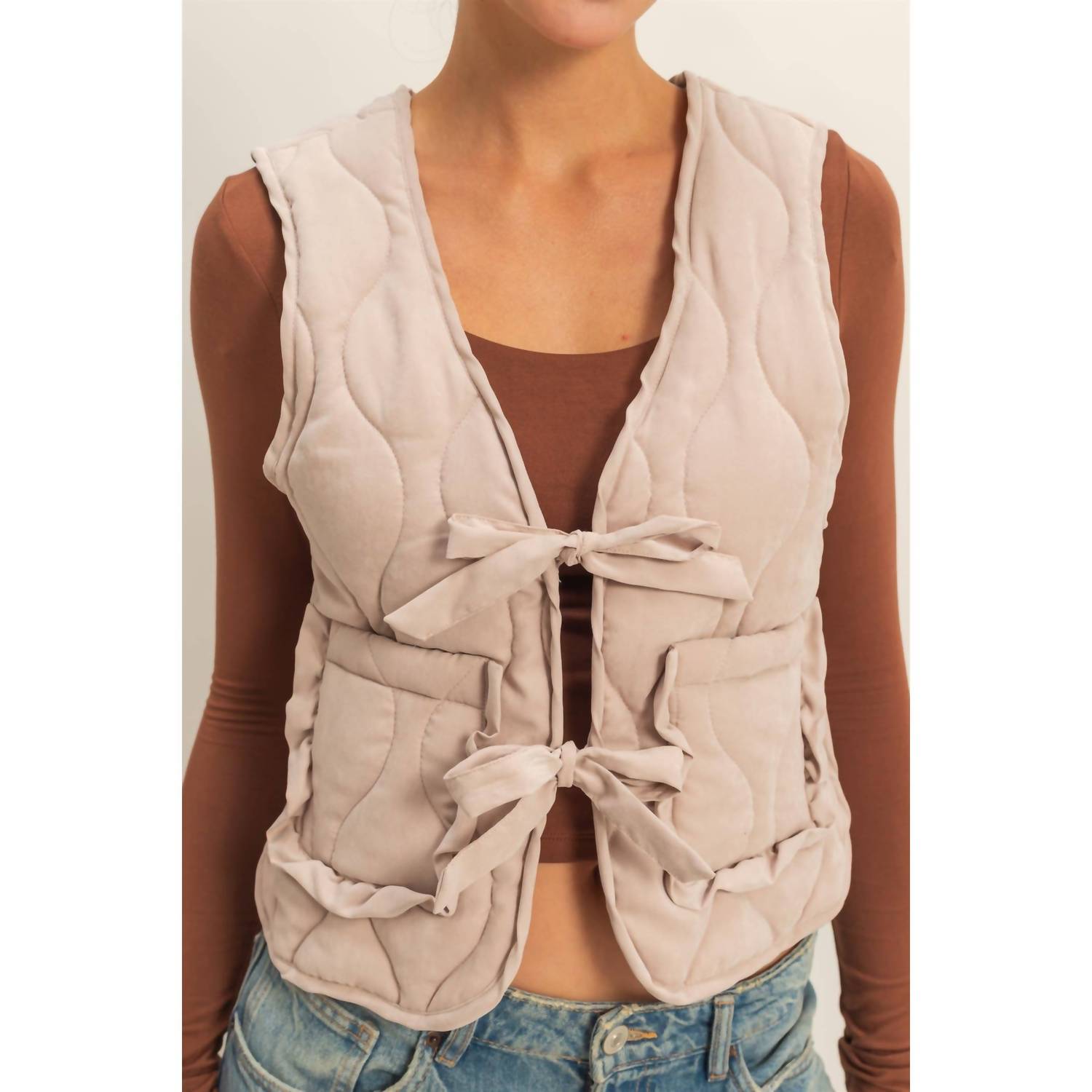Hyfve - Quilted Vest With Tie-Front And Patch Pockets