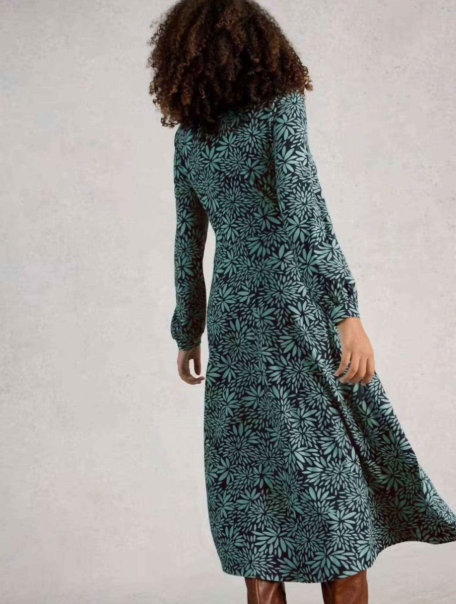 White Stuff Megan Jersey Dress in blue print - women's dress - detail view