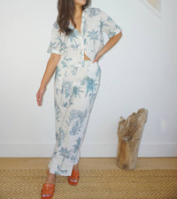 NIBI MTK Brenna Pants in faded teal palms - women's pants