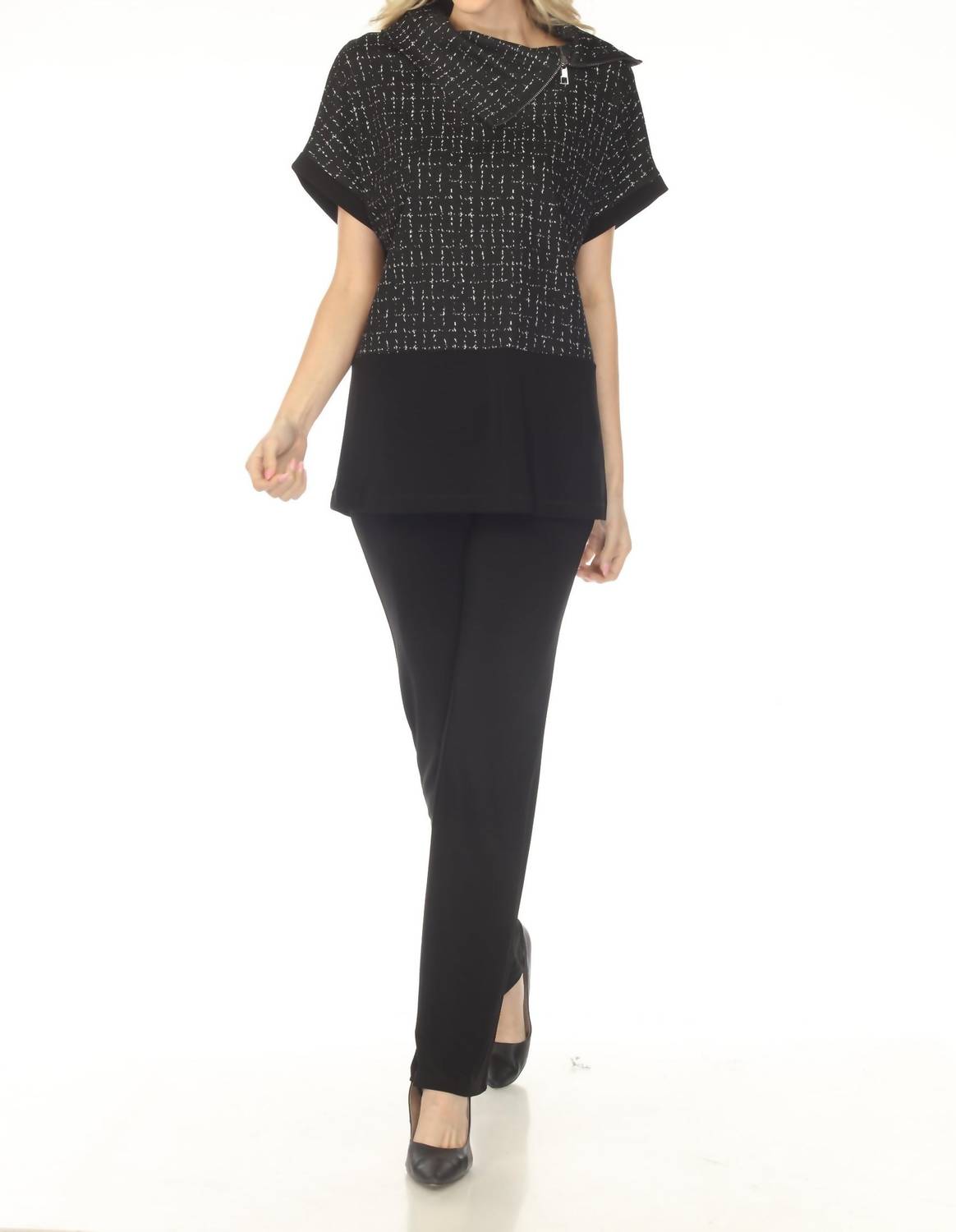 Joseph Ribkoff Checkered Jacquard Tunic Top in black off white 1 - women's shirt - view 7