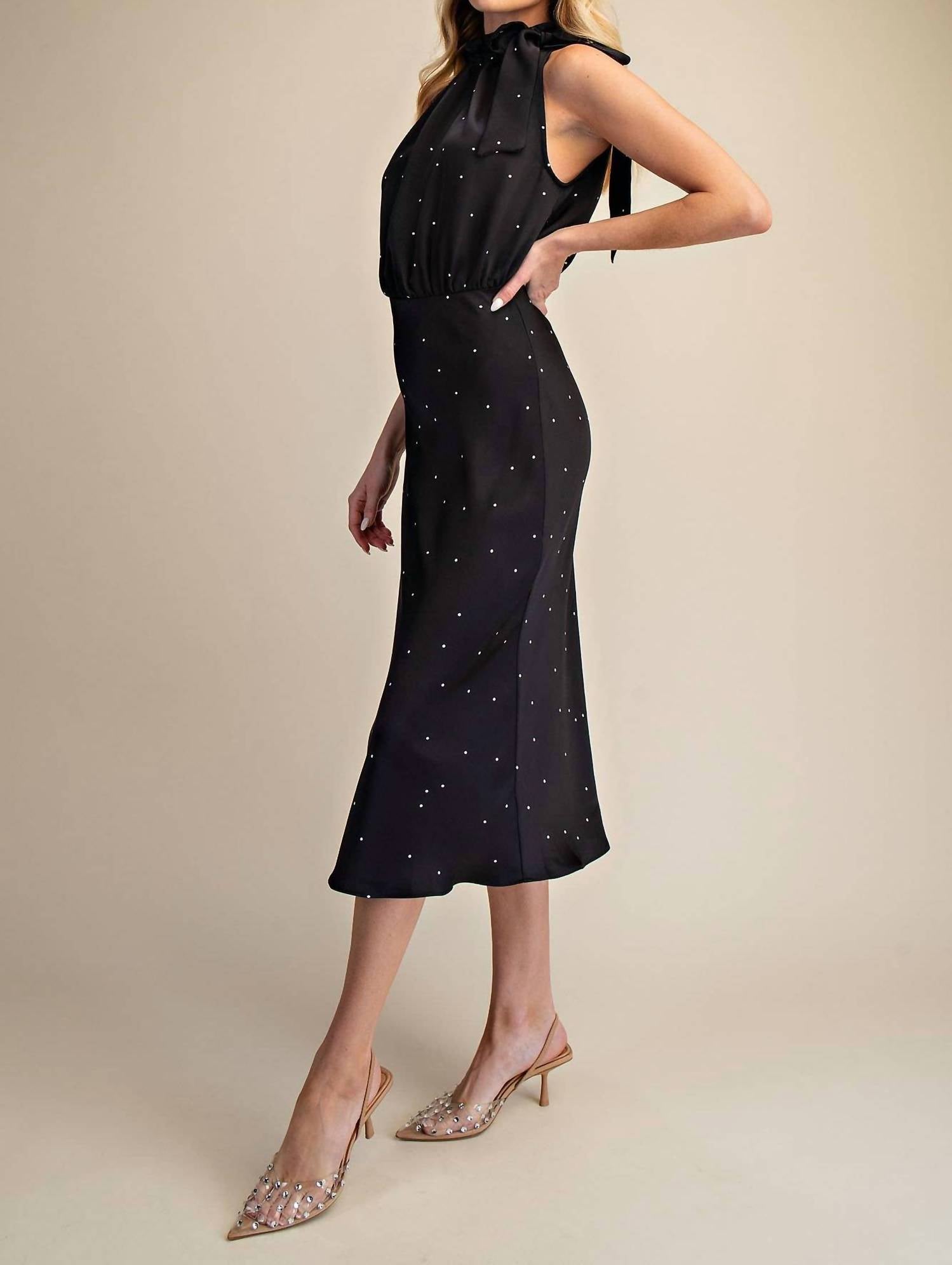 Glam - Ruffle Tie Neck Sleeveless Midi Dress