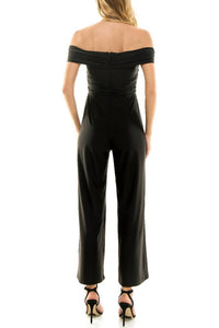Nicole Miller - Off Shoulder Ruched Front Solid Scuba Jumpsuit