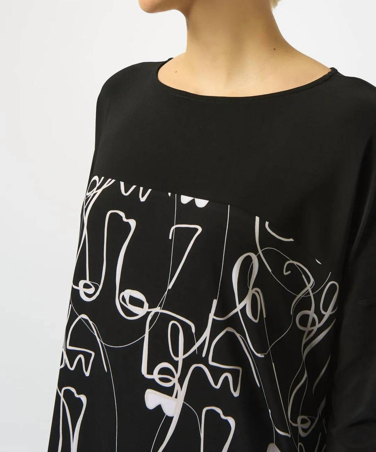Joseph Ribkoff - Face Print Boat Neck Three Quarter Sleeves Cocoon Dress