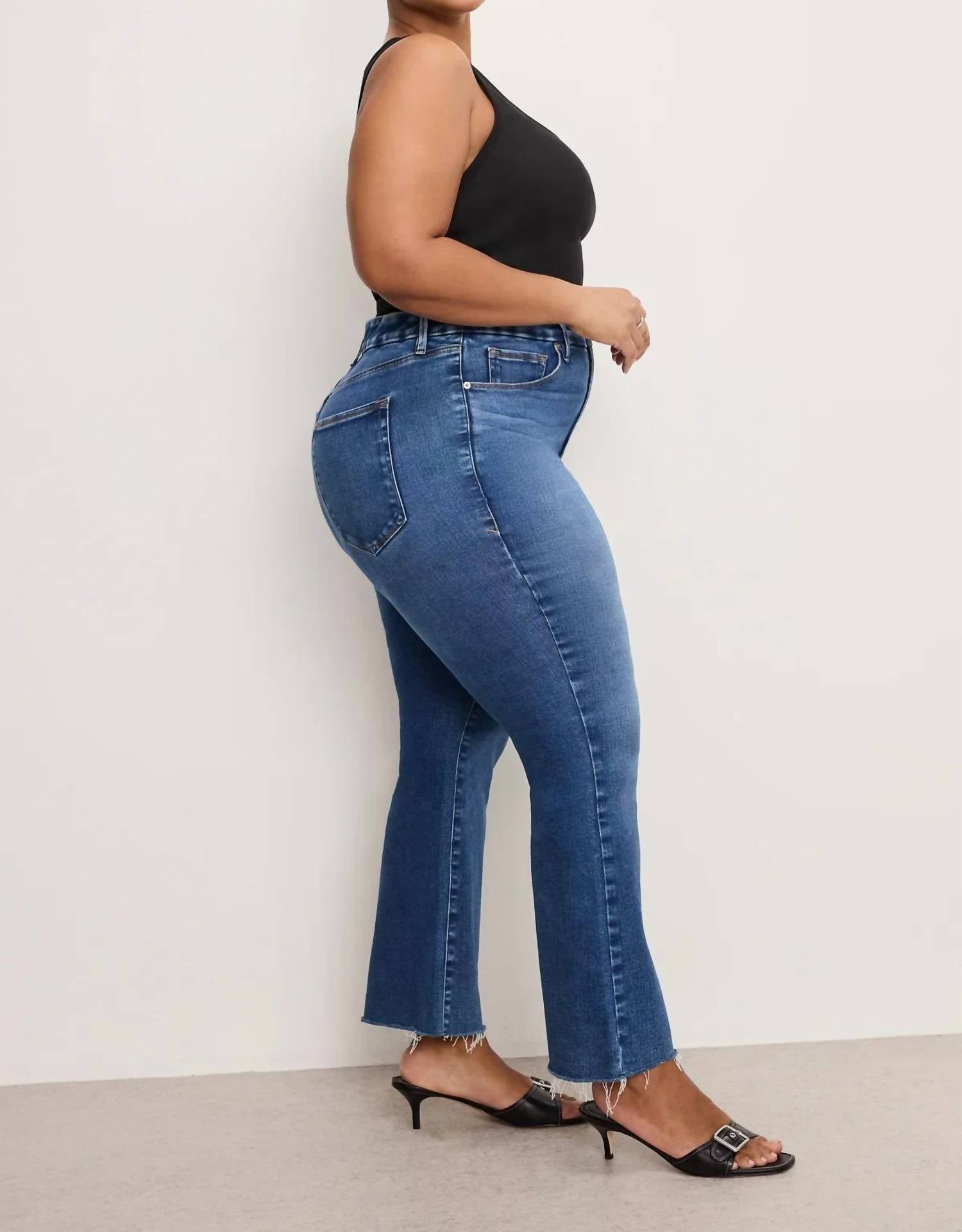 Good American - Soft Tech Good Legs Cropped Mini Boot Cut Jeans
