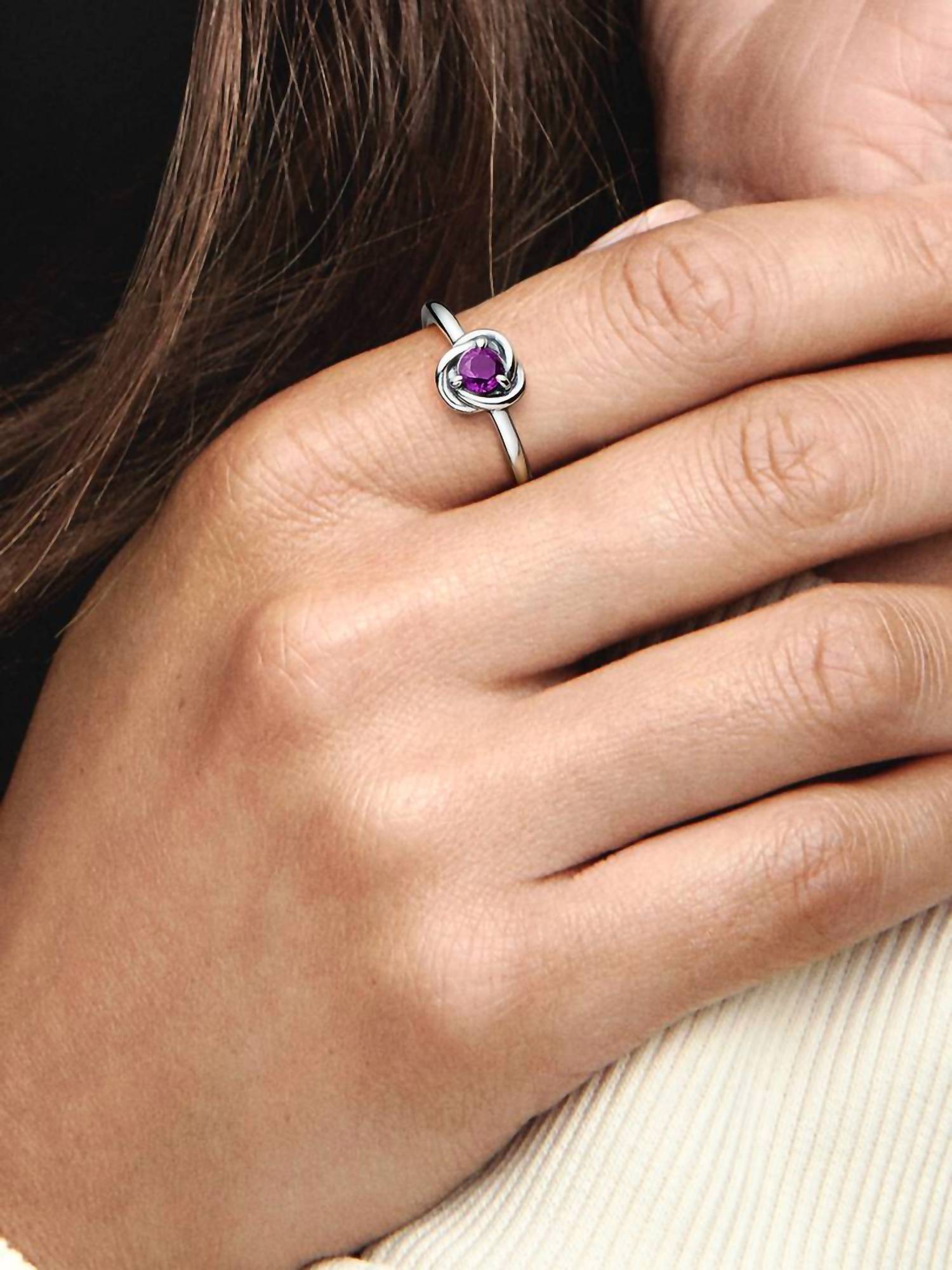 Pandora Women's February Eternity Circle Ring in sweet grape purple crystal - women's jewelry - detail view