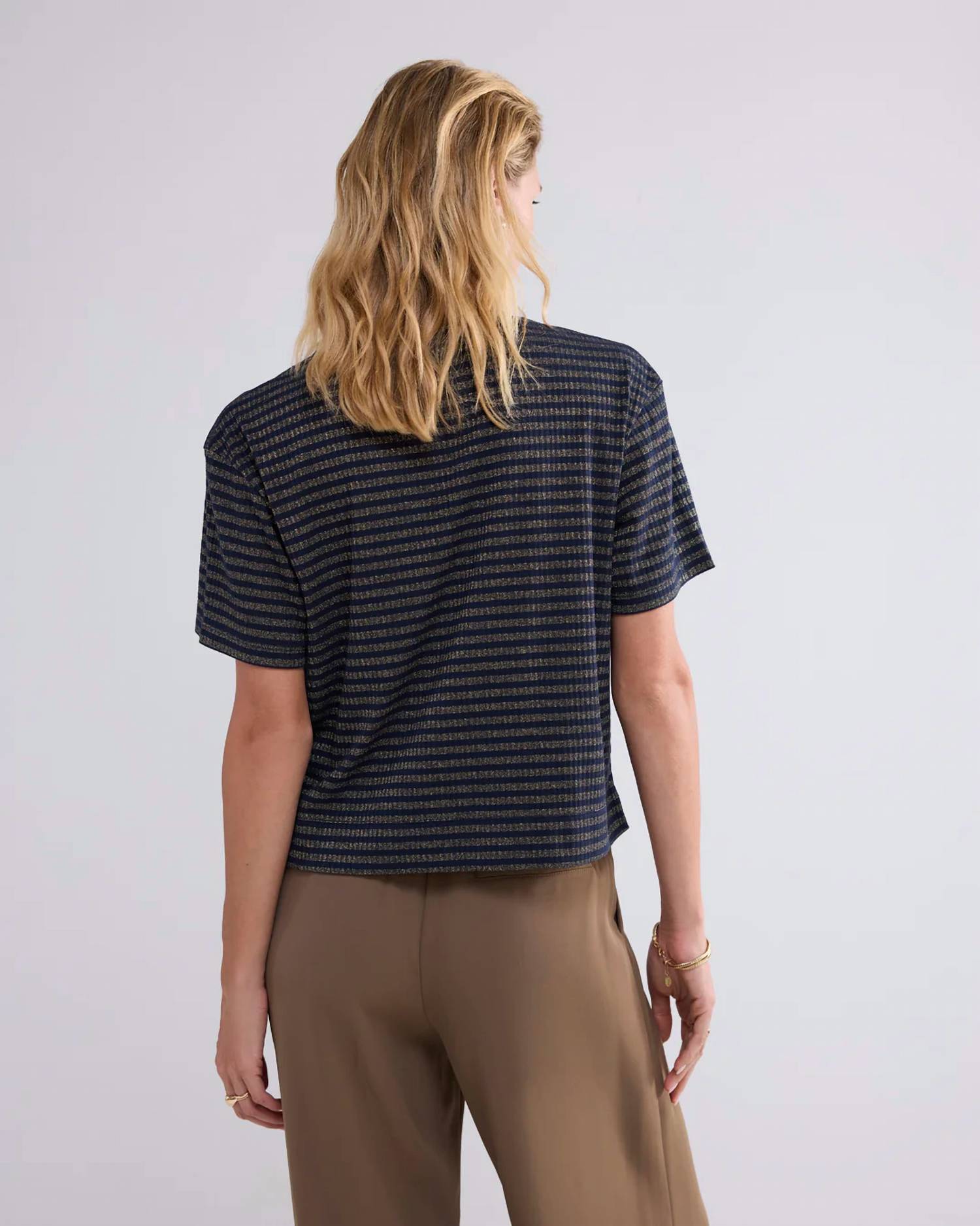 Summum - Lurex Stripe Short Sleeve Top