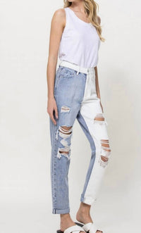 Vervet By Flying Monkey - Justice Two Tone Distressed Mom Jeans