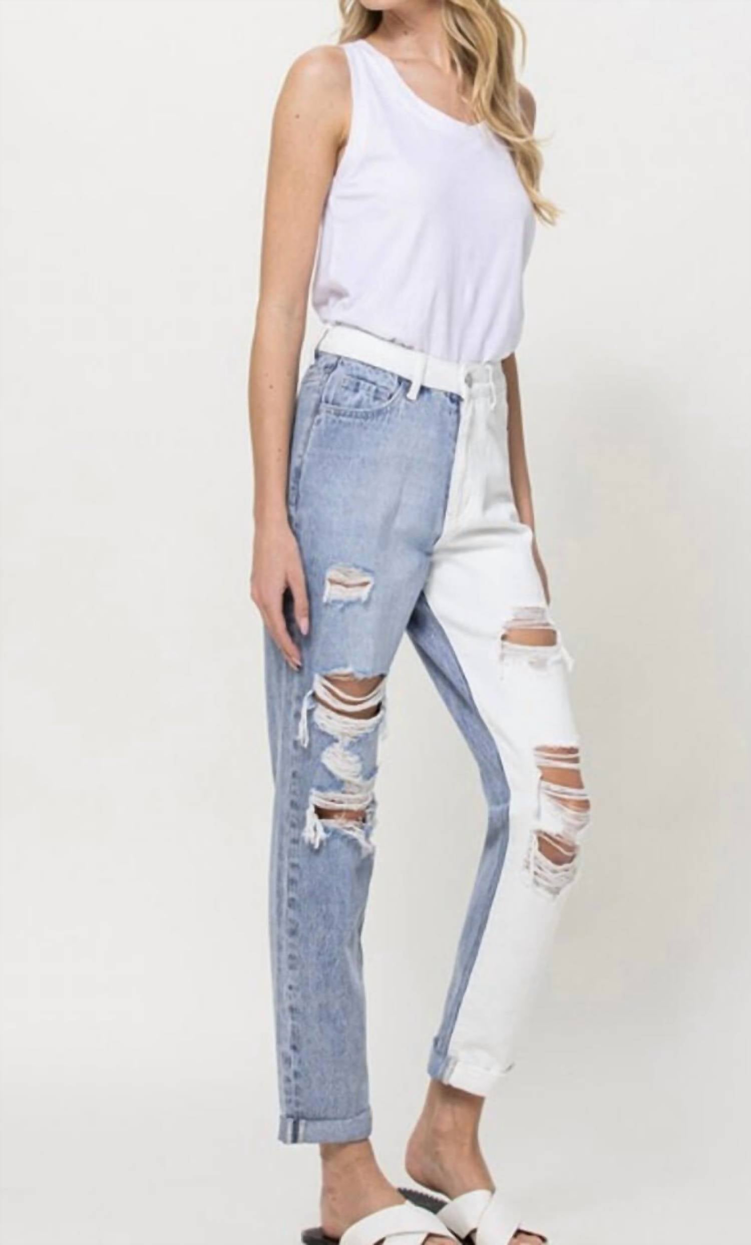 Vervet By Flying Monkey - Justice Two Tone Distressed Mom Jeans