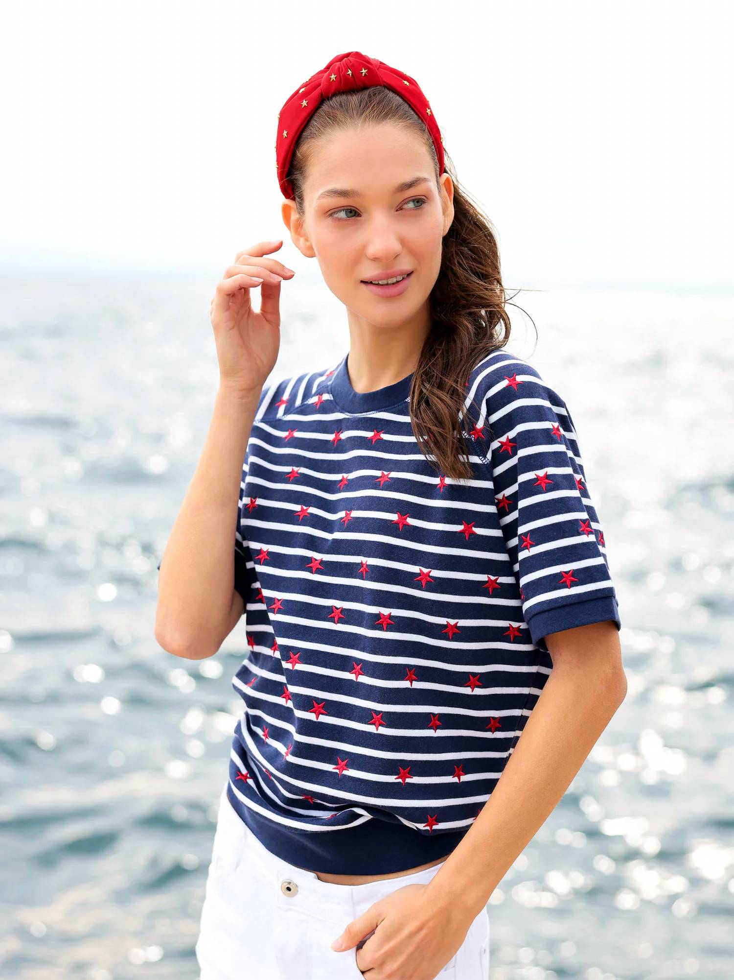 Shiraleah - Stripes And Stars Short Sleeve Sweatshirt